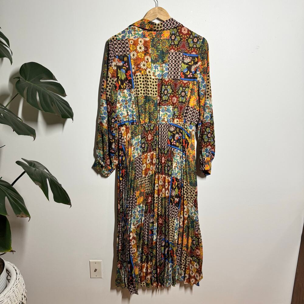 Emma & Michele‎ Women L Long Sleeve Scarf Patchwork Pleated Midi Shirtdress - Picture 2 of 9